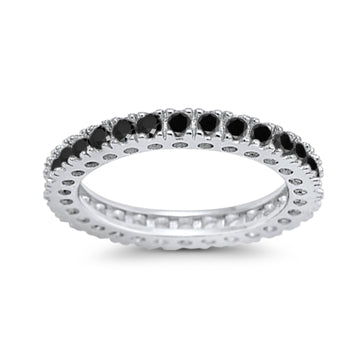 Eternity Wedding Band Rings Round  Simulated Black CZ 925 Sterling Silver